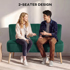 Loveseat 2 Seater Sofa Upholstered with Thick Padded Seat and Rubber Wood Legs, Dark Green