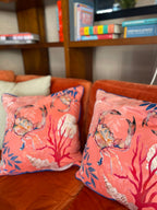Coral with starfish illustration Art Cushion, made from Vegan friendly Suede