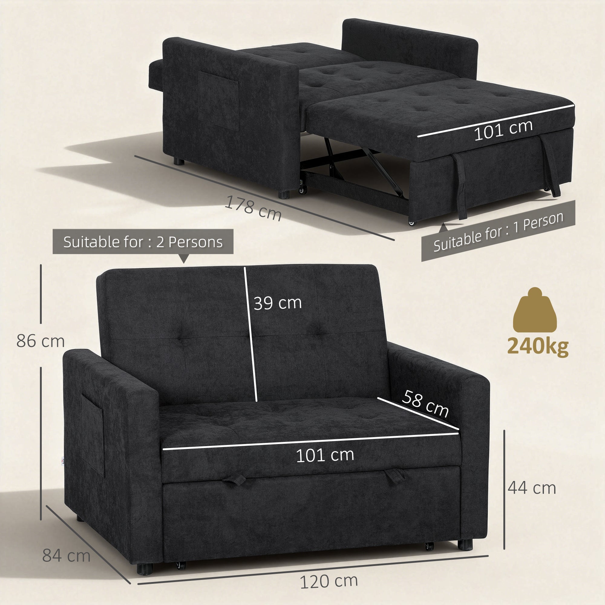 Loveseat Sofa Bed, Convertible