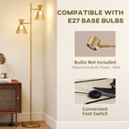 Floor Lamp with Adjustable Dual Head, Modern with Floral Glass Shades