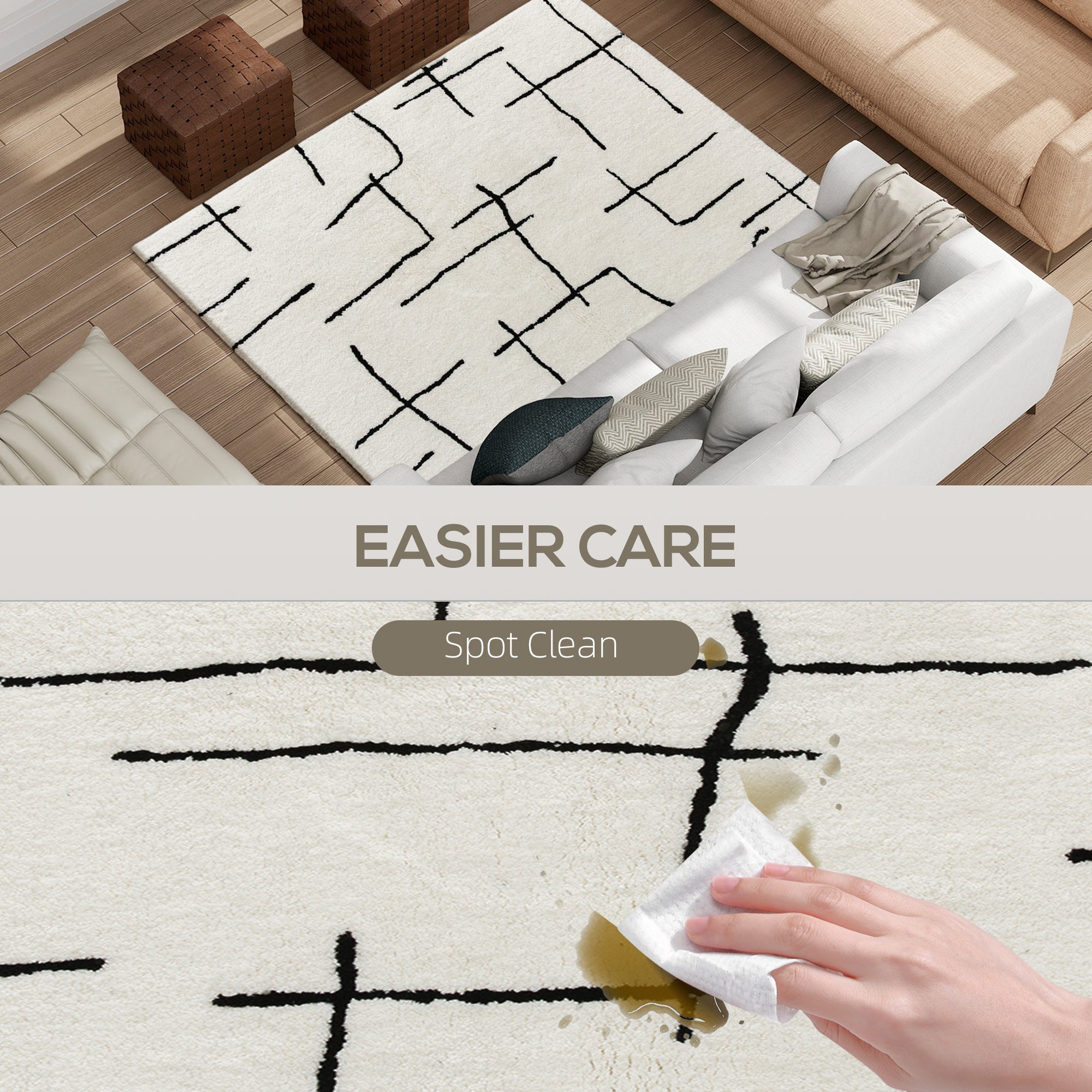 Modern Fluffy Area Rug, Geometric Pattern Washable Rug