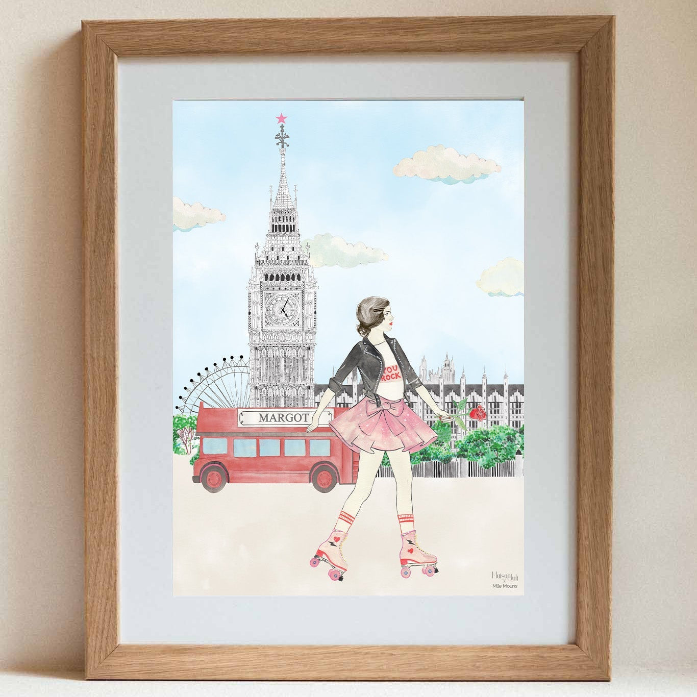 The lady on rollers and Big Ben, personalised
