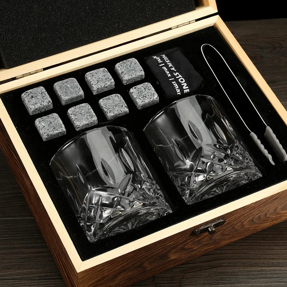 Whiskey Stones & Glasses Set, Granite Ice Cube For Whisky