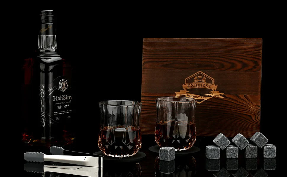 Whiskey Stones & Glasses Set, Granite Ice Cube For Whisky