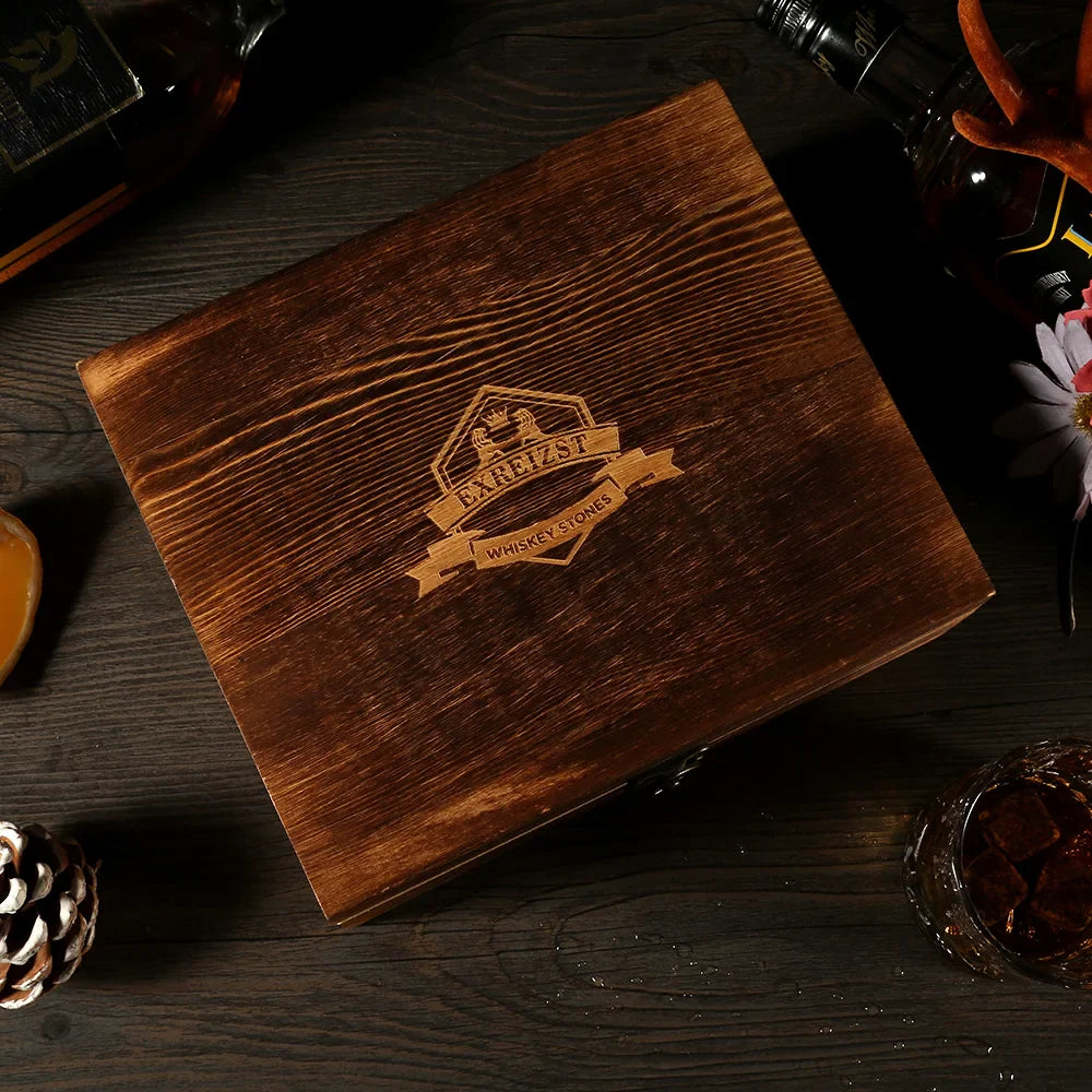 Whiskey Stones & Glasses Set, Granite Ice Cube For Whisky