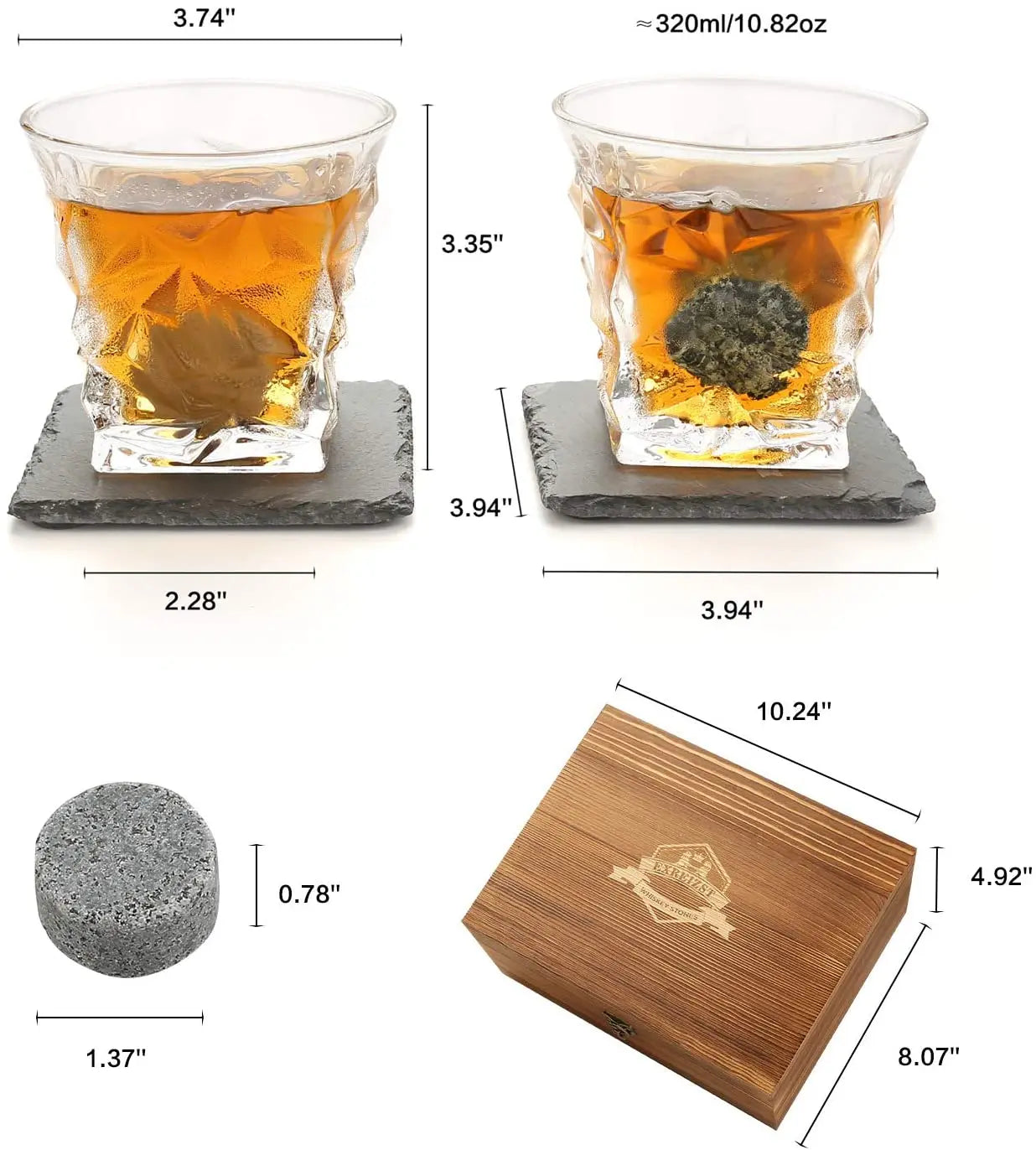 Whiskey Stones & Glasses Set, Granite Ice Cube For Whisky