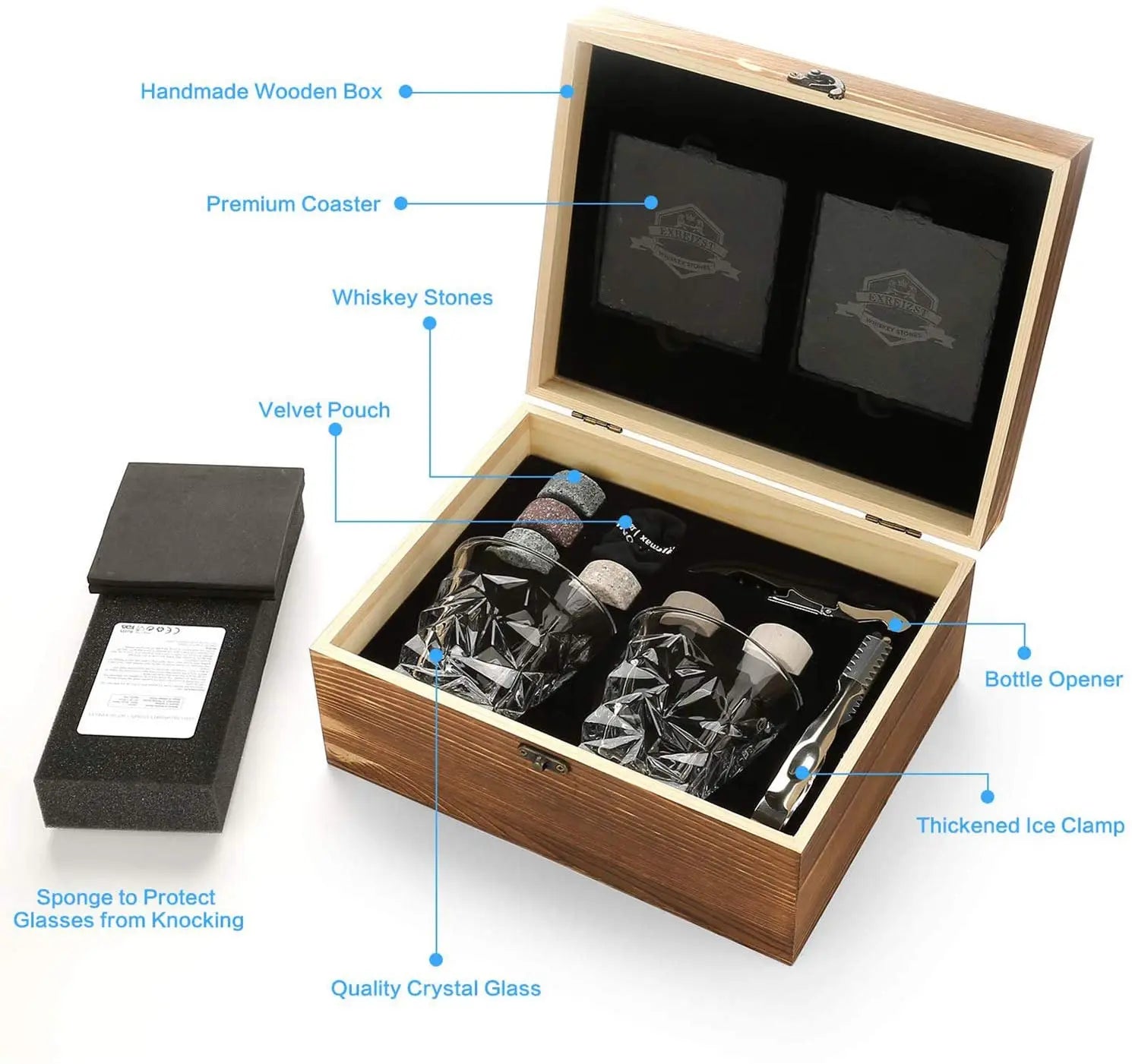 Whiskey Stones & Glasses Set, Granite Ice Cube For Whisky