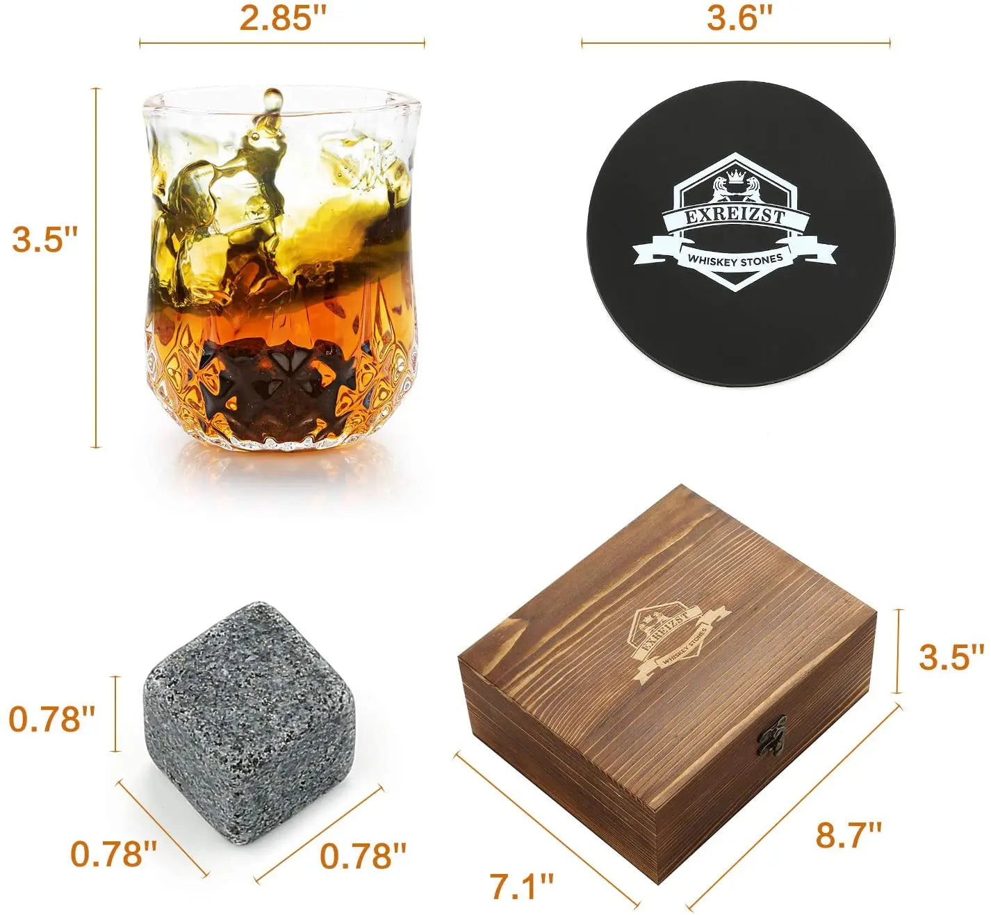 Whiskey Stones & Glasses Set, Granite Ice Cube For Whisky