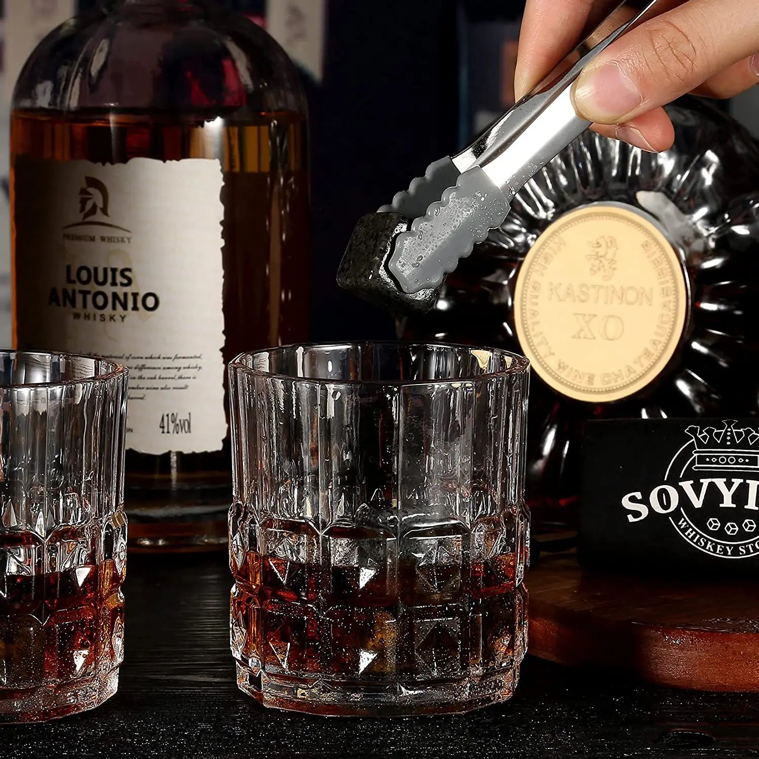 Whiskey Stones & Glasses Set, Granite Ice Cube For Whisky