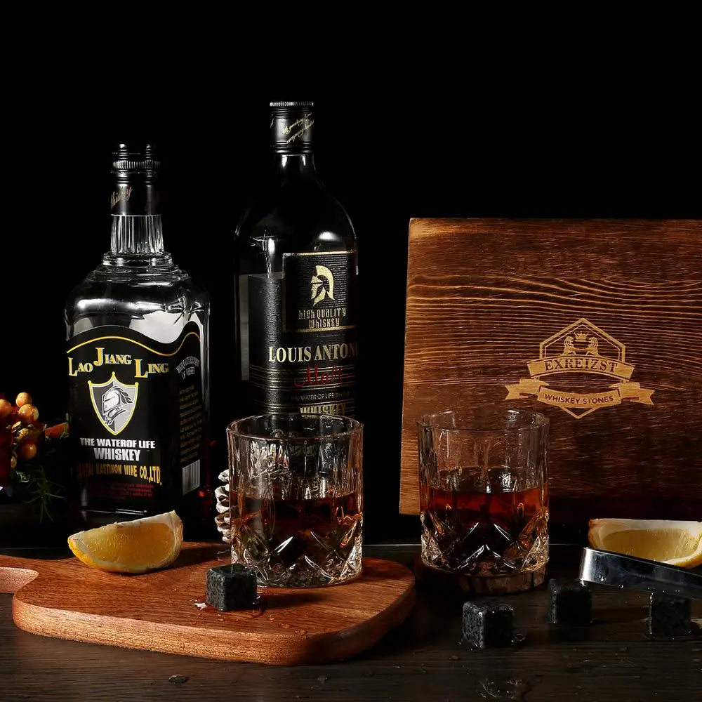 Whiskey Stones & Glasses Set, Granite Ice Cube For Whisky