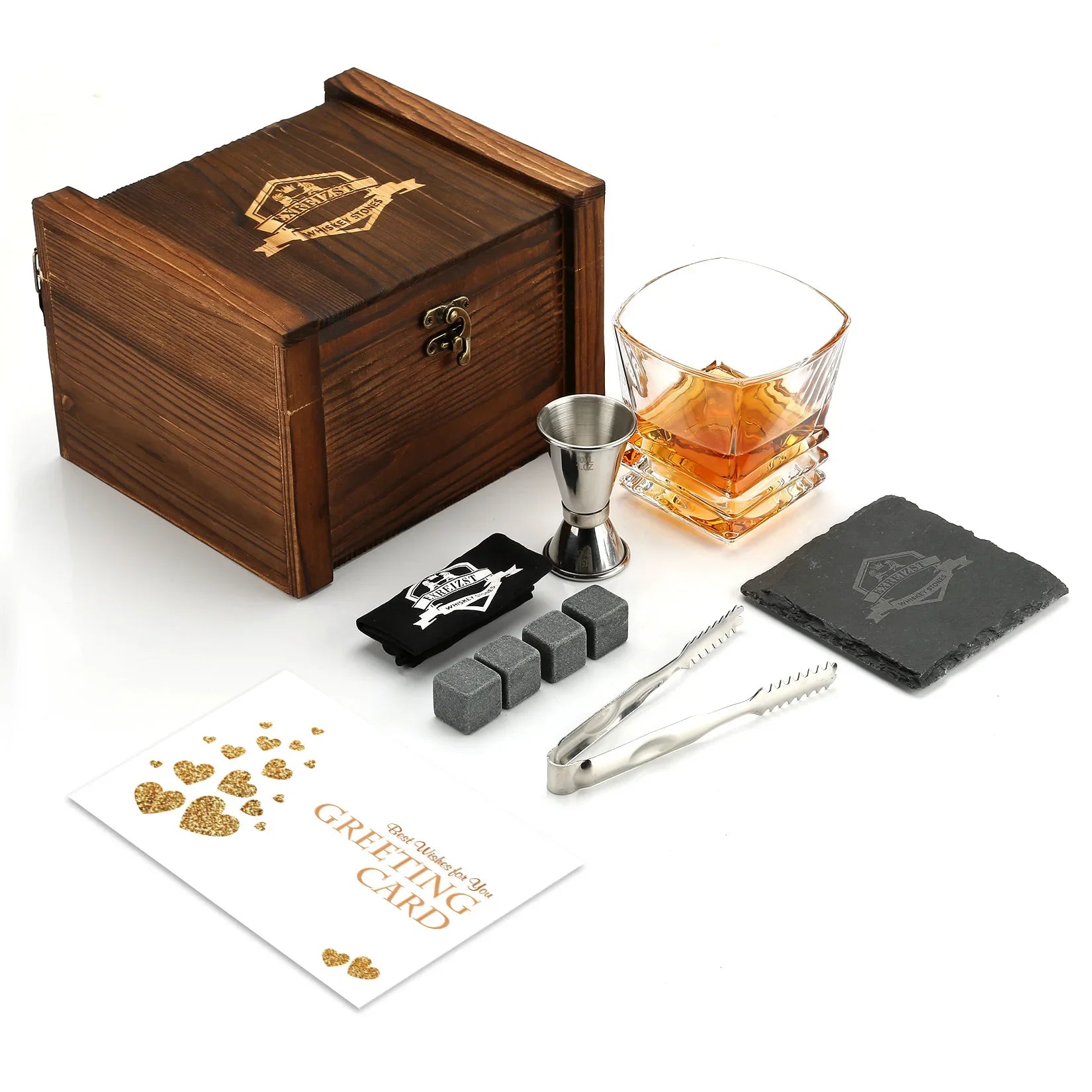 Whiskey Stones & Glasses Set, Granite Ice Cube For Whisky