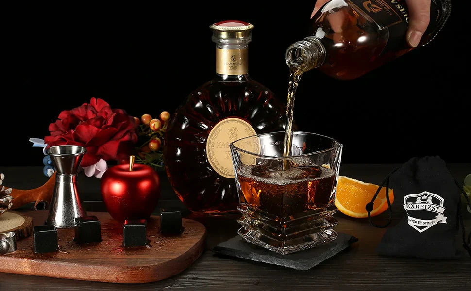 Whiskey Stones & Glasses Set, Granite Ice Cube For Whisky