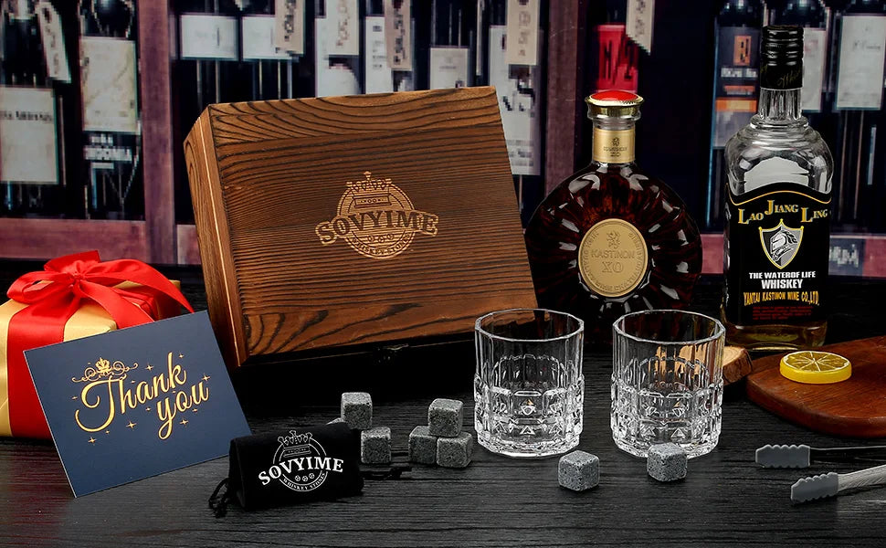Whiskey Stones & Glasses Set, Granite Ice Cube For Whisky