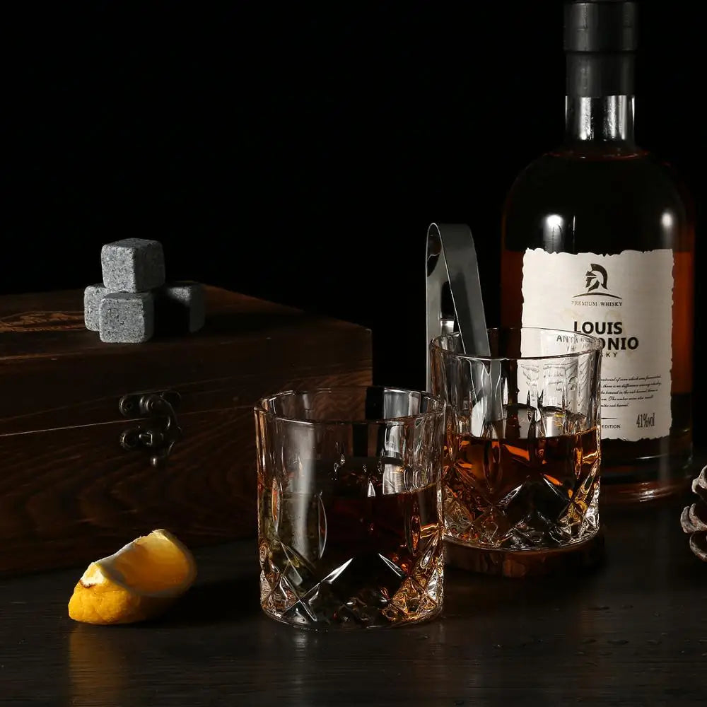 Whiskey Stones & Glasses Set, Granite Ice Cube For Whisky