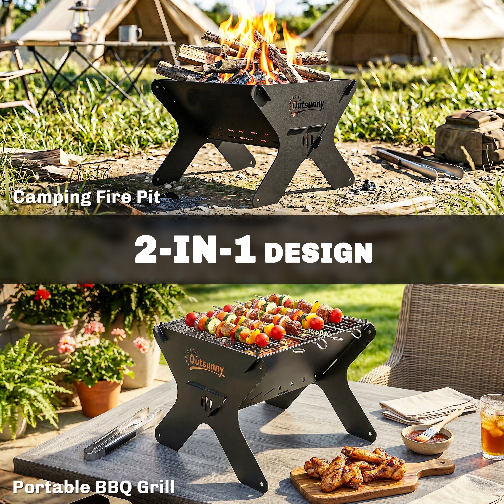 2-In-1 Portable BBQ Grill and Camping Fire Pit, Tabletop