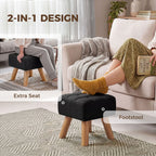 Linen-Look Square Padded Footstool - Black