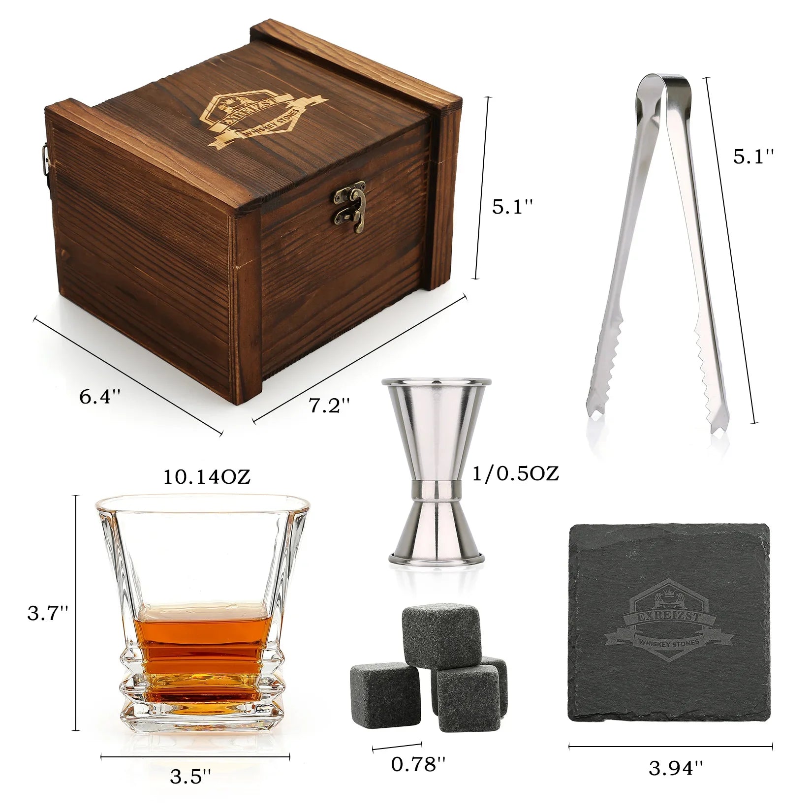 Whiskey Stones & Glasses Set, Granite Ice Cube For Whisky