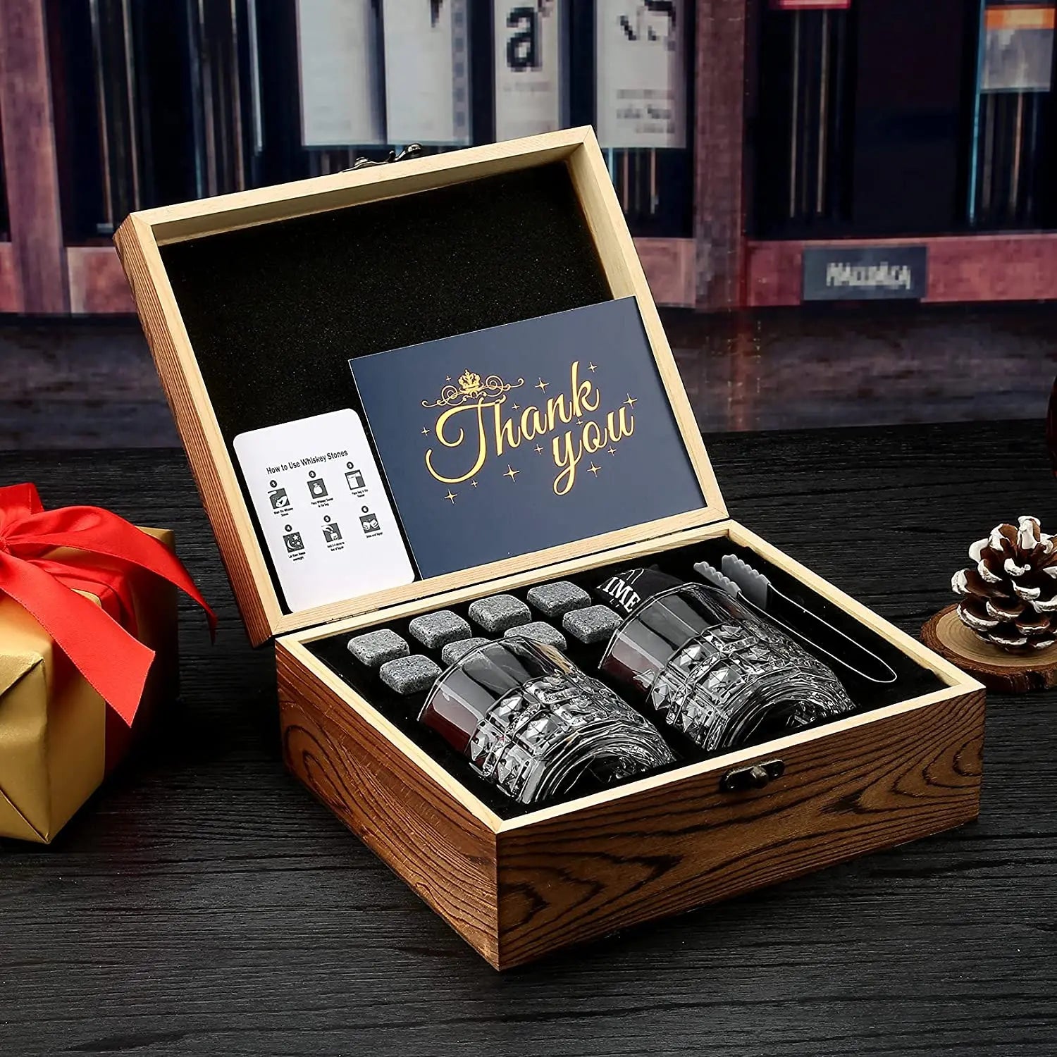 Whiskey Stones & Glasses Set, Granite Ice Cube For Whisky