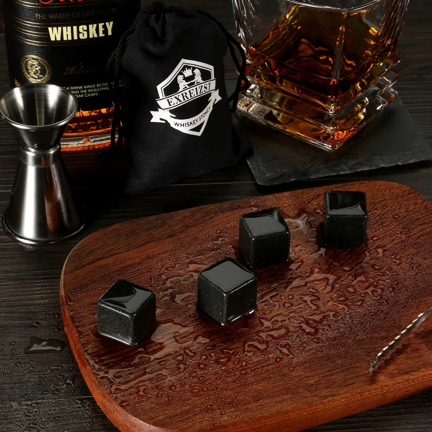 Whiskey Stones & Glasses Set, Granite Ice Cube For Whisky