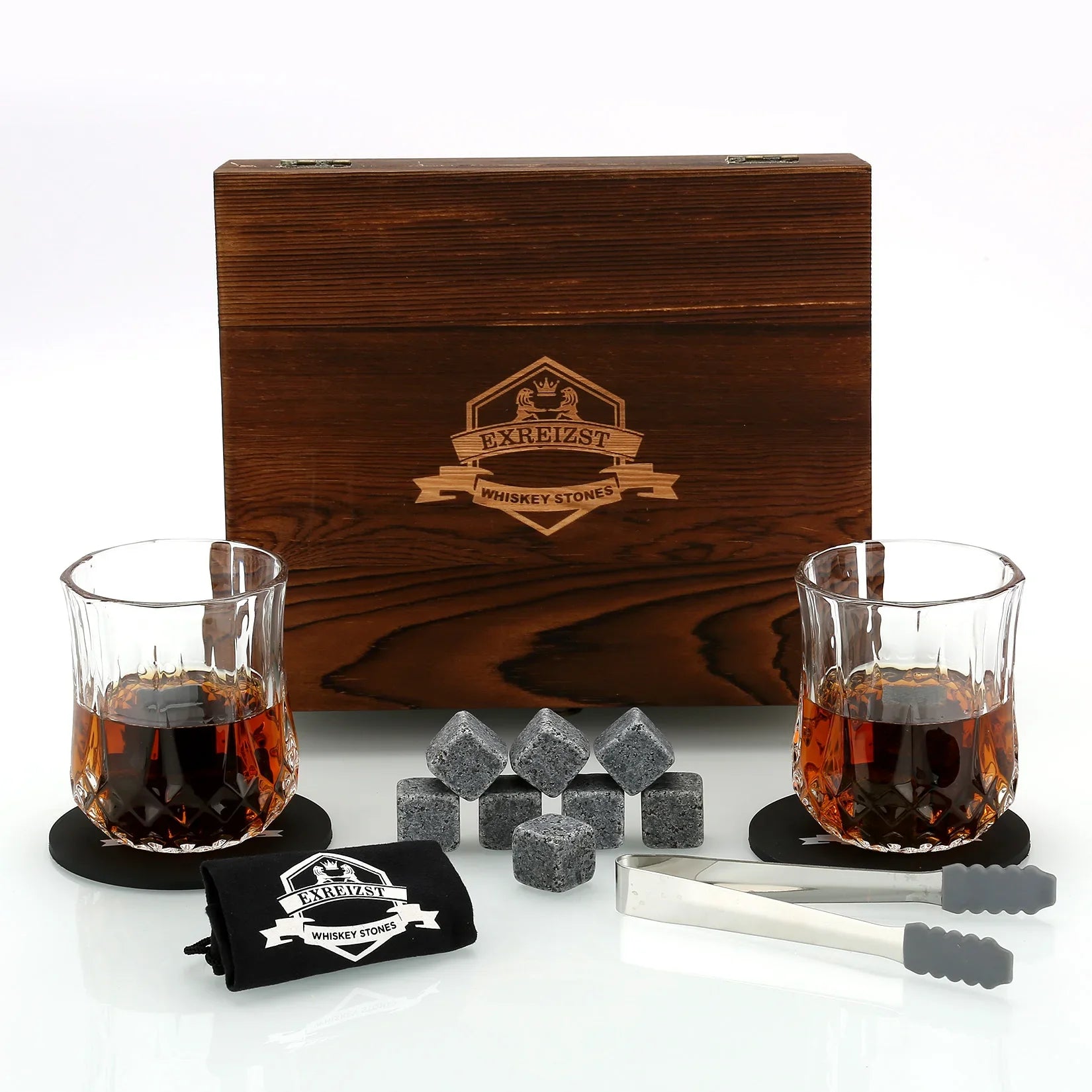 Whiskey Stones & Glasses Set, Granite Ice Cube For Whisky