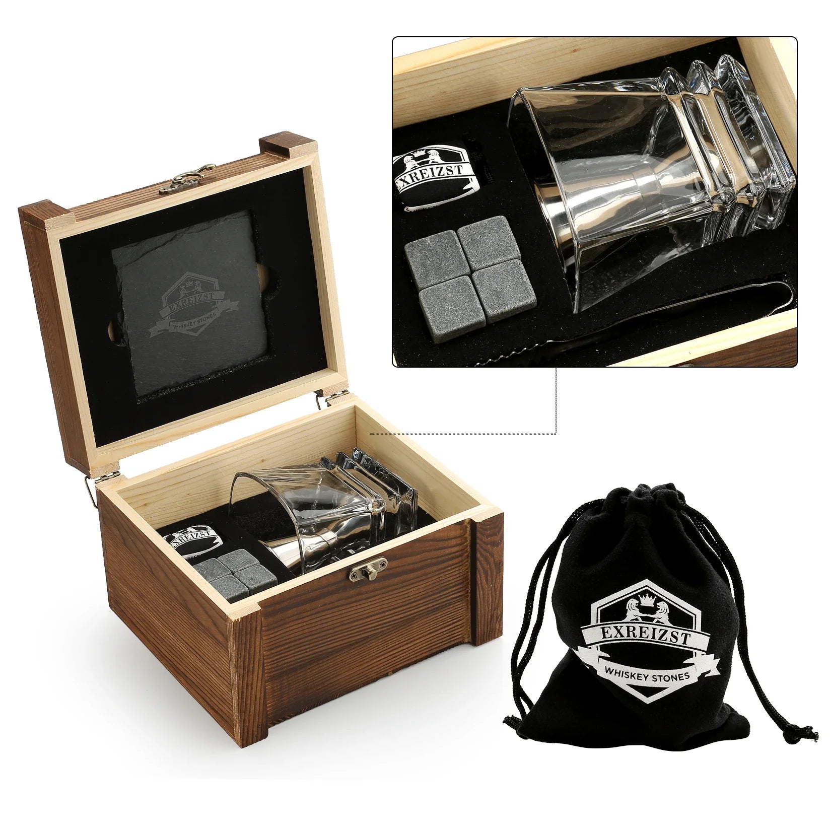 Whiskey Stones & Glasses Set, Granite Ice Cube For Whisky