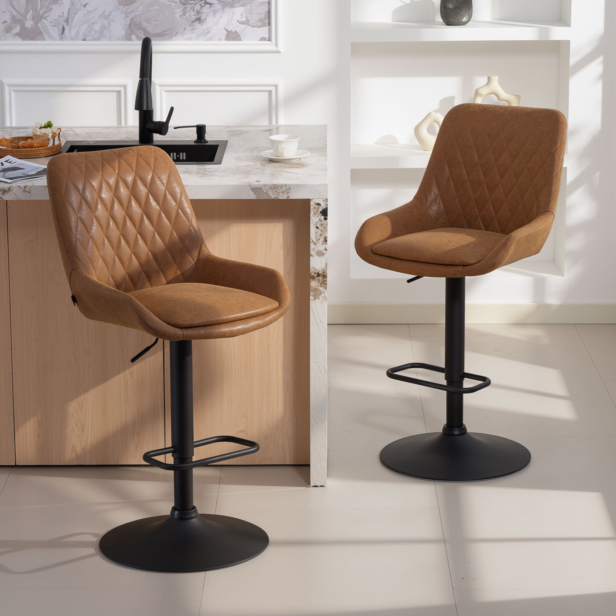 Set of Two Faux Leather Retro Bar Stools