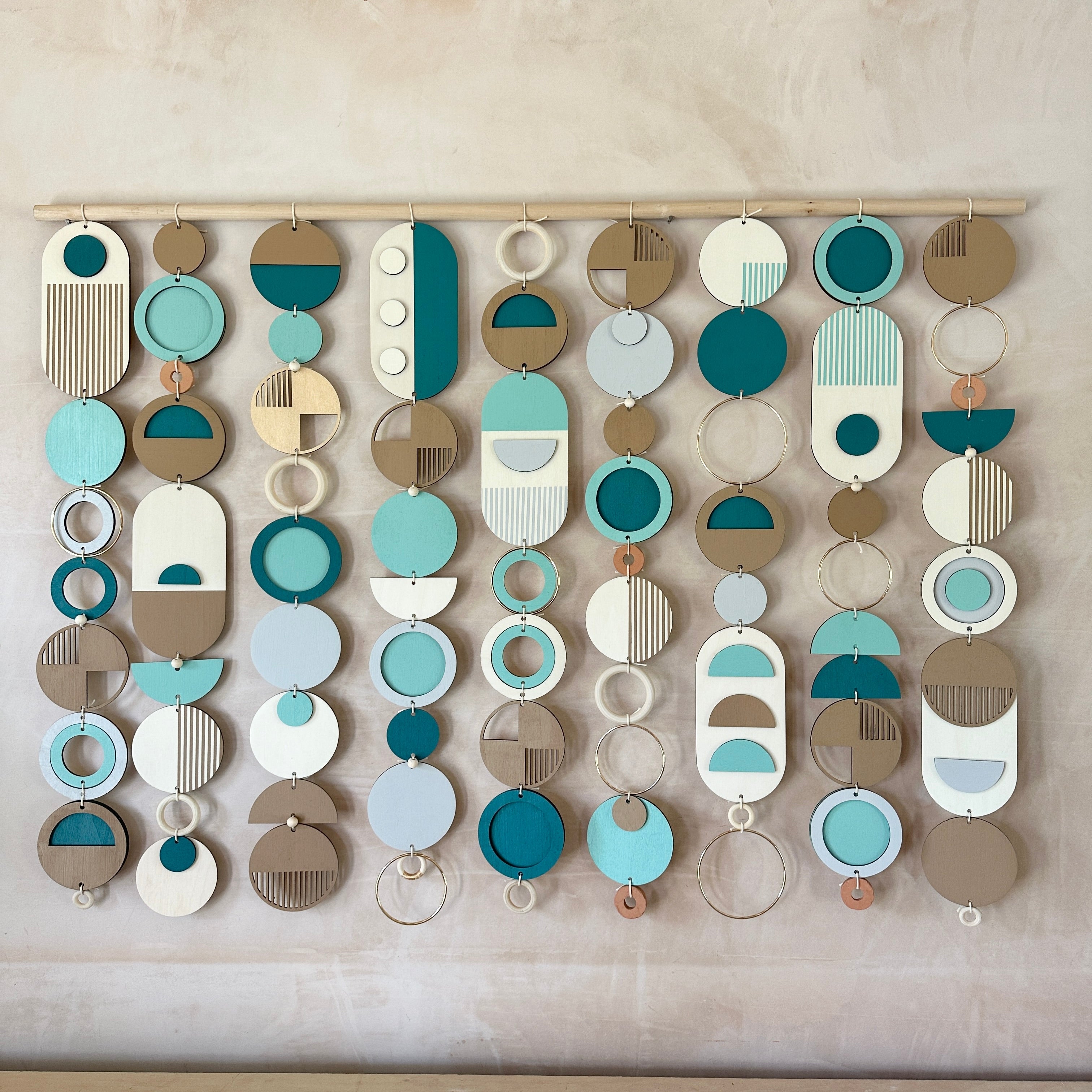 Blue Coastal Geometric Wall Hanging - Handmade - Large