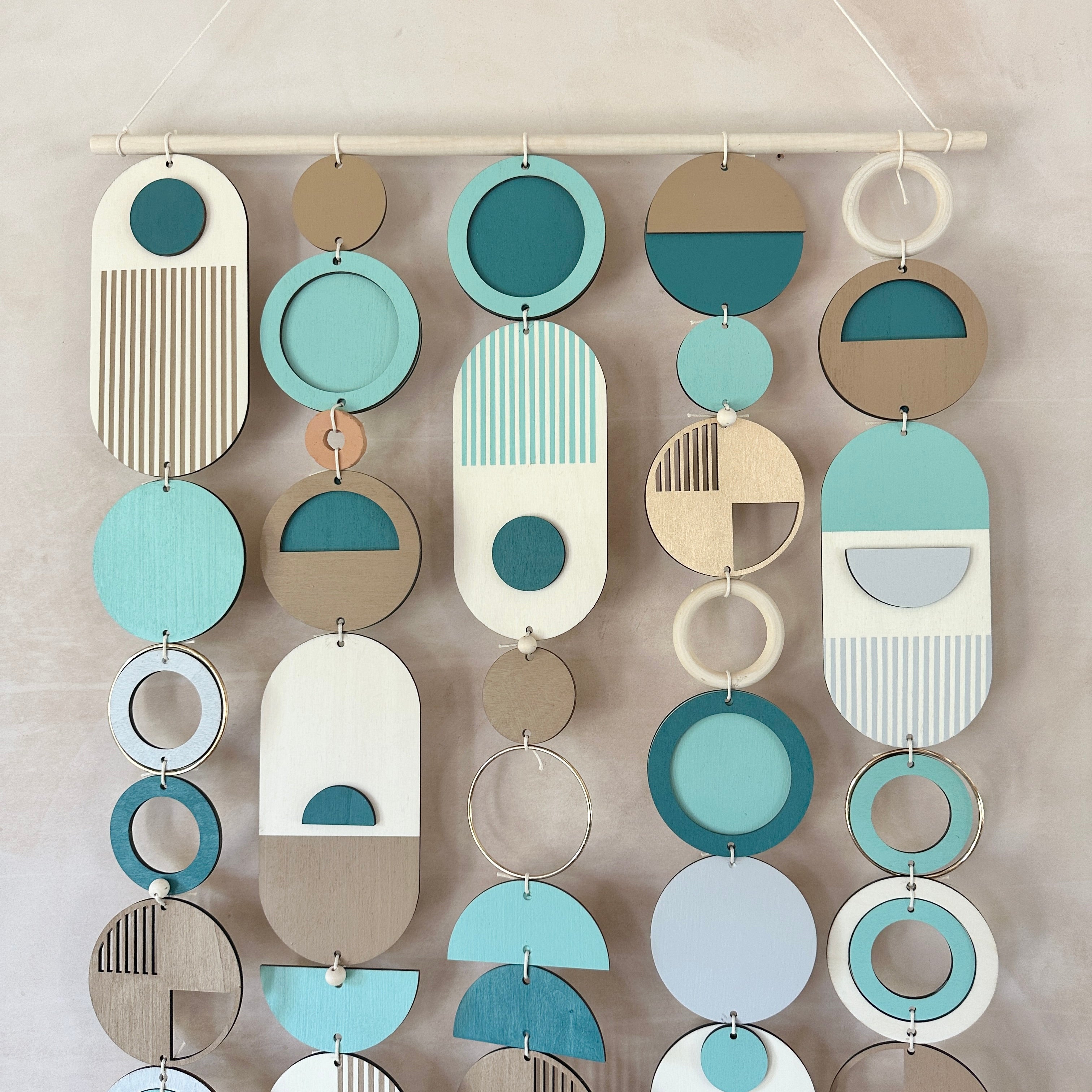 Blue Coastal Geometric Wall Hanging - Handmade - Medium