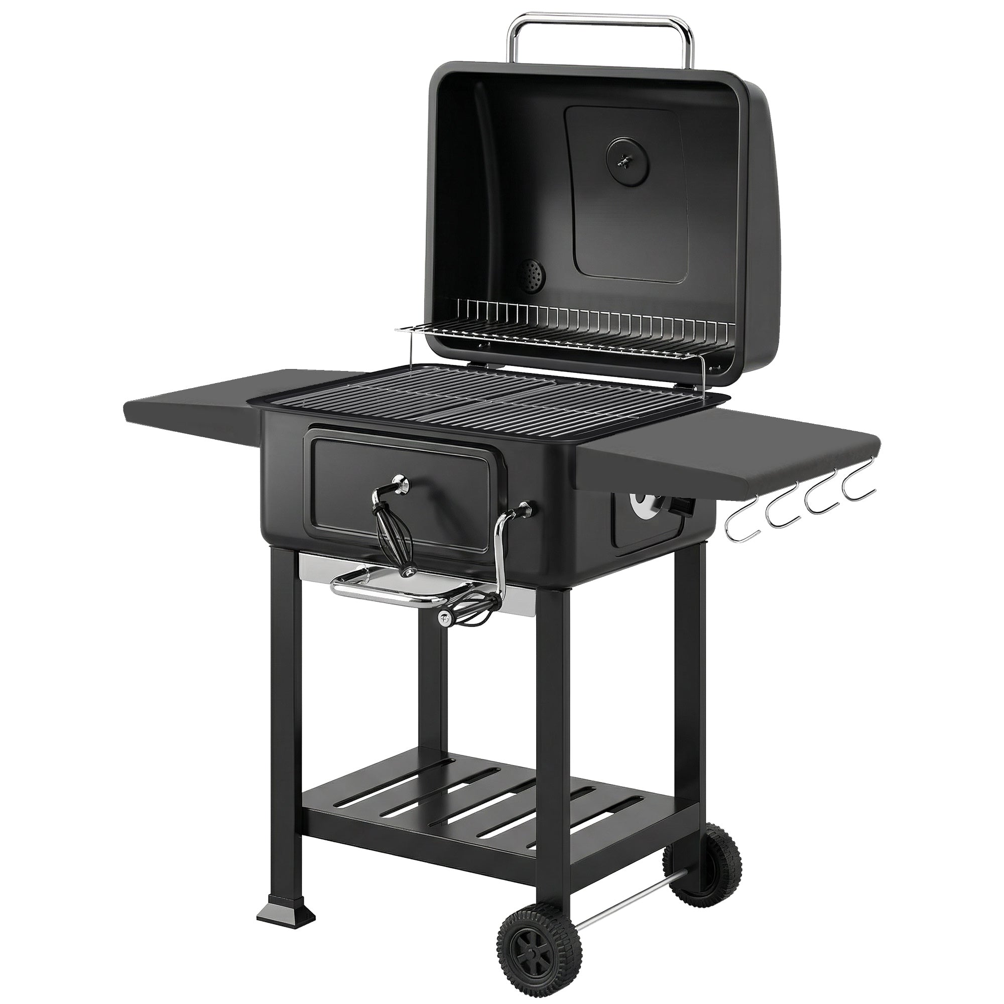 Charcoal BBQ Grill with Adjustable Charcoal Panwith Side Tables