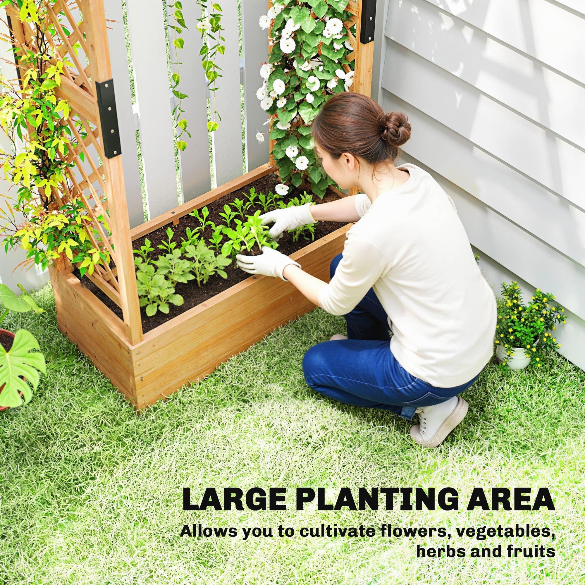 Fir Wood Planter and Trellis Garden Bed