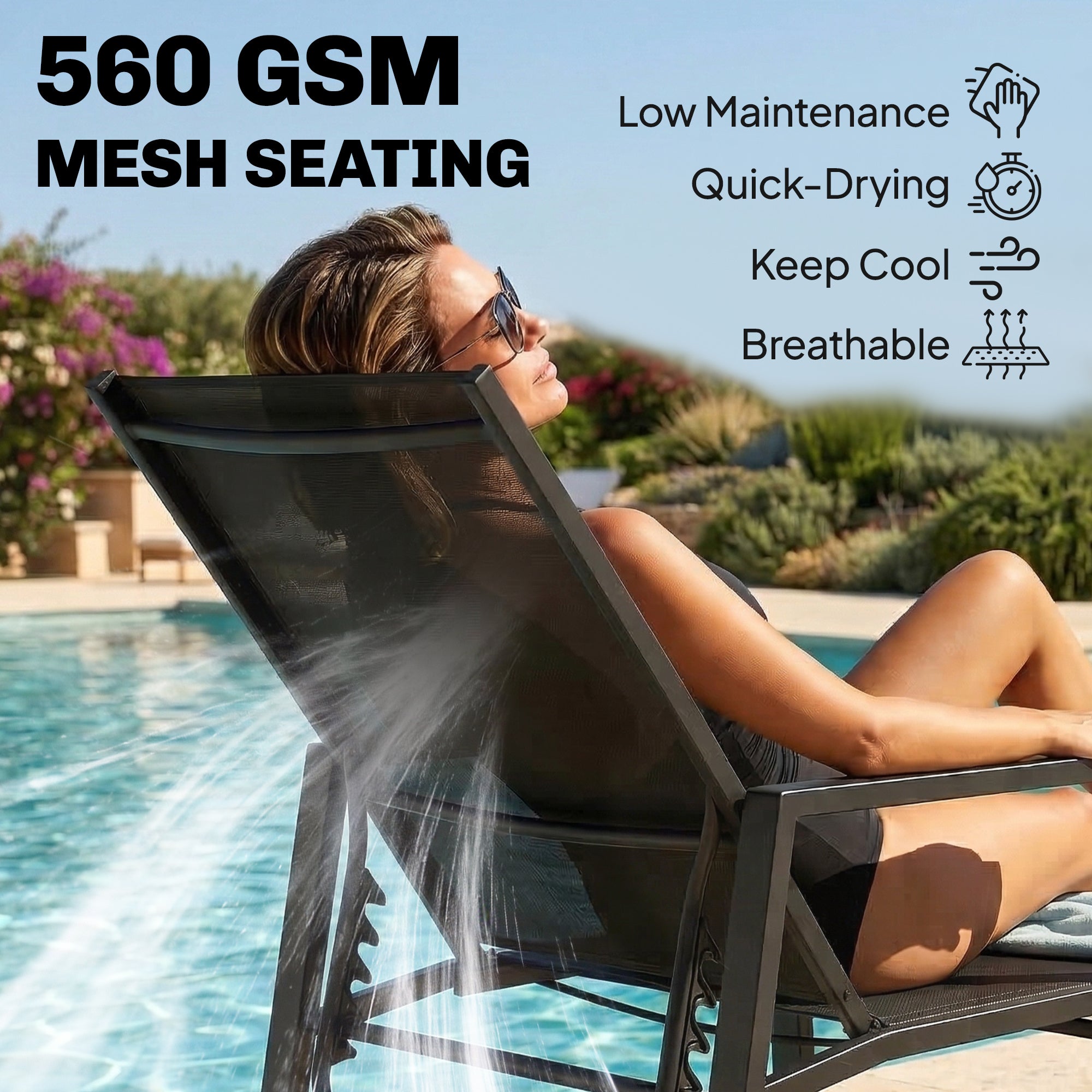 Sun Lounger Retractable Footrest 5-Position Adjustable - Set of 2