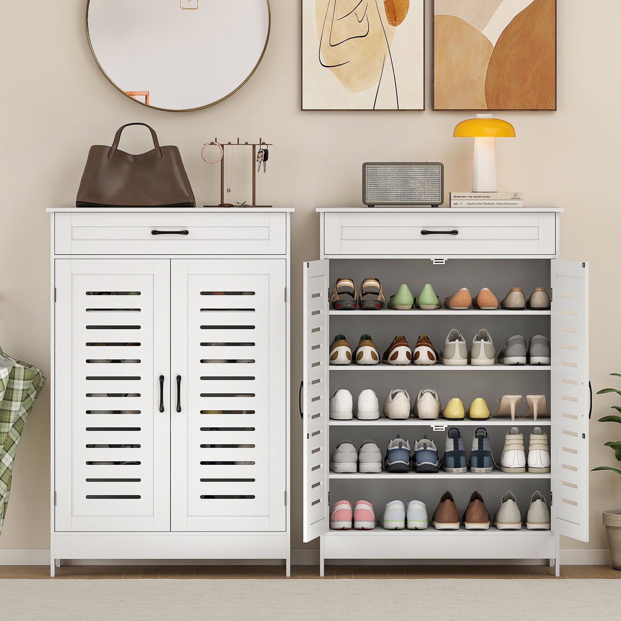 Shoe Cabinet with Louvered Doors