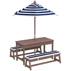 Wooden Kids Picnic Table & Bench Set with Cushions and Umbrella