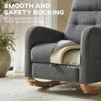 Rocking Chair Retractable Footrest - High Back for Living Room - Grey