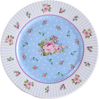 Porcelain Gift Set -  4 Cake Plates , Fine China - Chic Vintage Floral - Gift Box (Blue Rose)