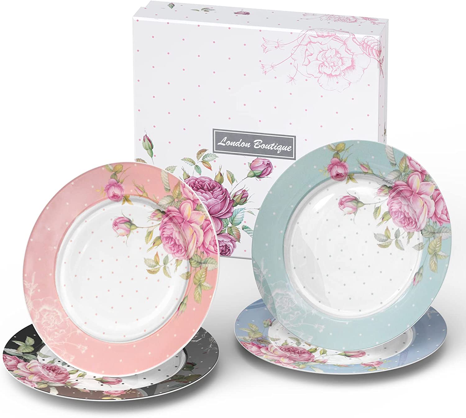 Porcelain Gift Set for Her - Afternoon Tea - 3 Tier Cake Stand, 2 Cups 2 Saucers, 4 Plates (Black)