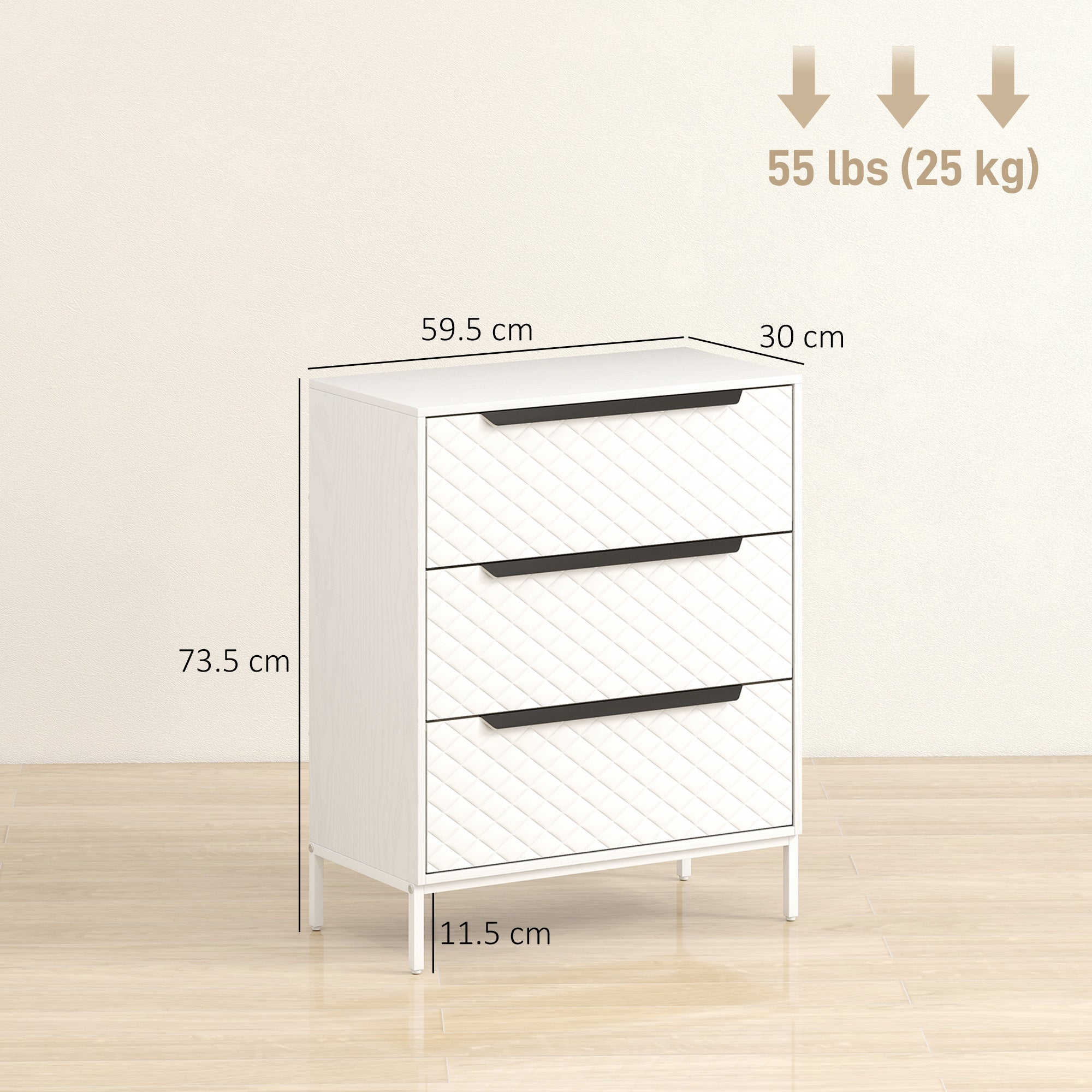 Chest of Drawers, Dresser with 3 Fabric Drawers