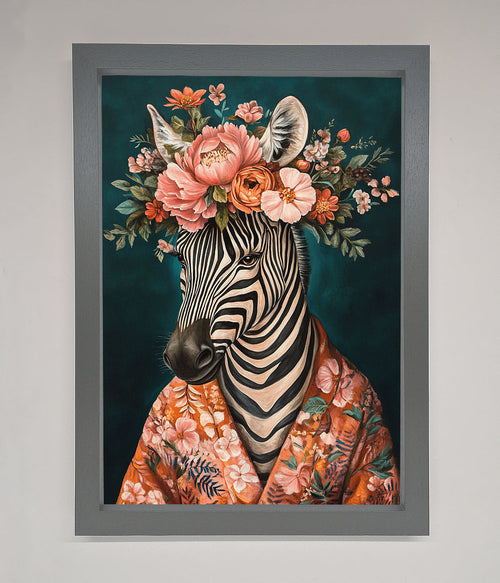 Kimono Zebra Floral Framed Wall Art