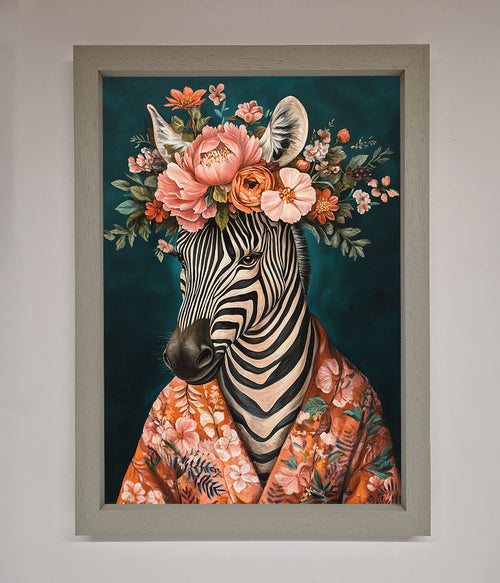 Kimono Zebra Floral Framed Wall Art