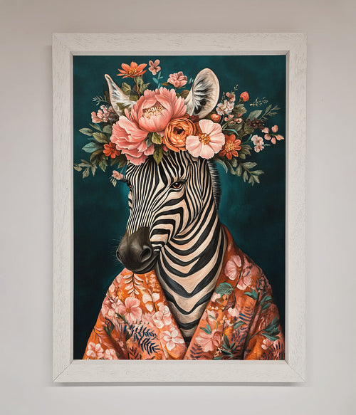Kimono Zebra Floral Framed Wall Art