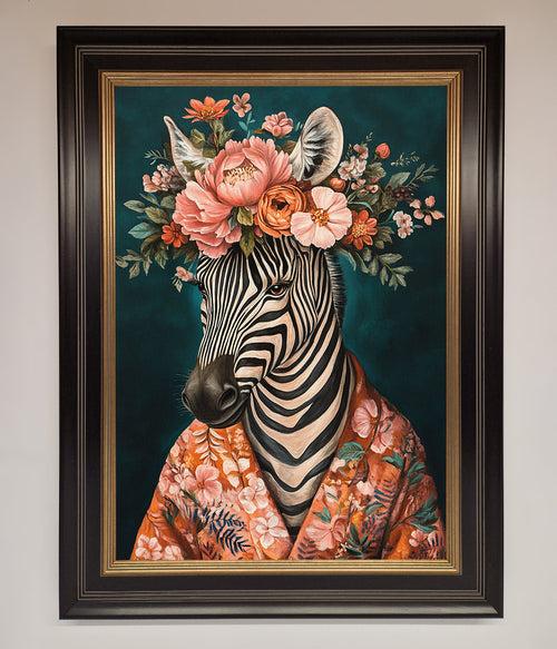 Kimono Zebra Floral Framed Wall Art