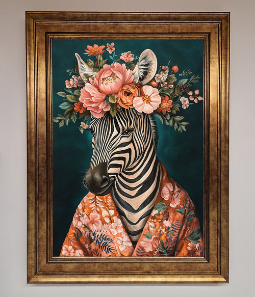 Kimono Zebra Floral Framed Wall Art