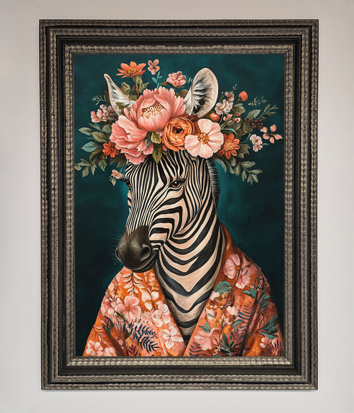Kimono Zebra Floral Framed Wall Art