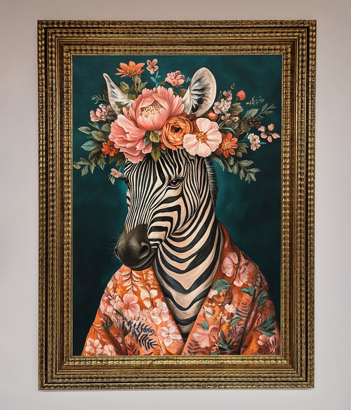 Kimono Zebra Floral Framed Wall Art
