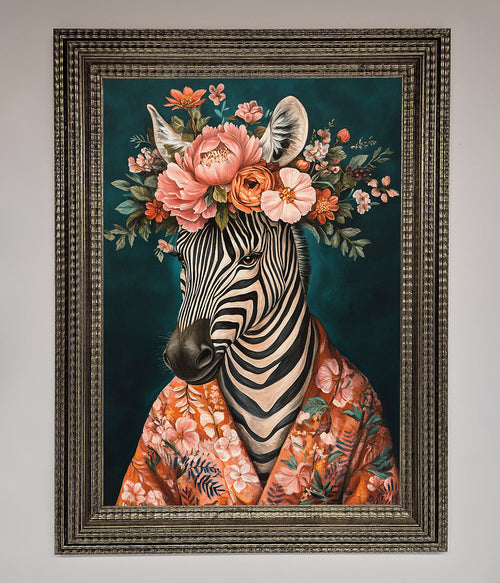 Kimono Zebra Floral Framed Wall Art