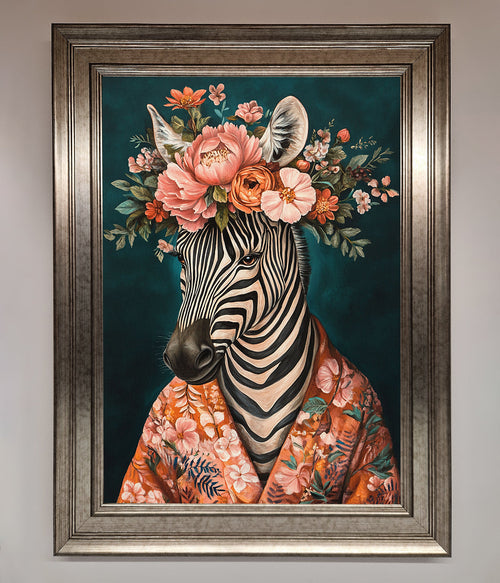 Kimono Zebra Floral Framed Wall Art