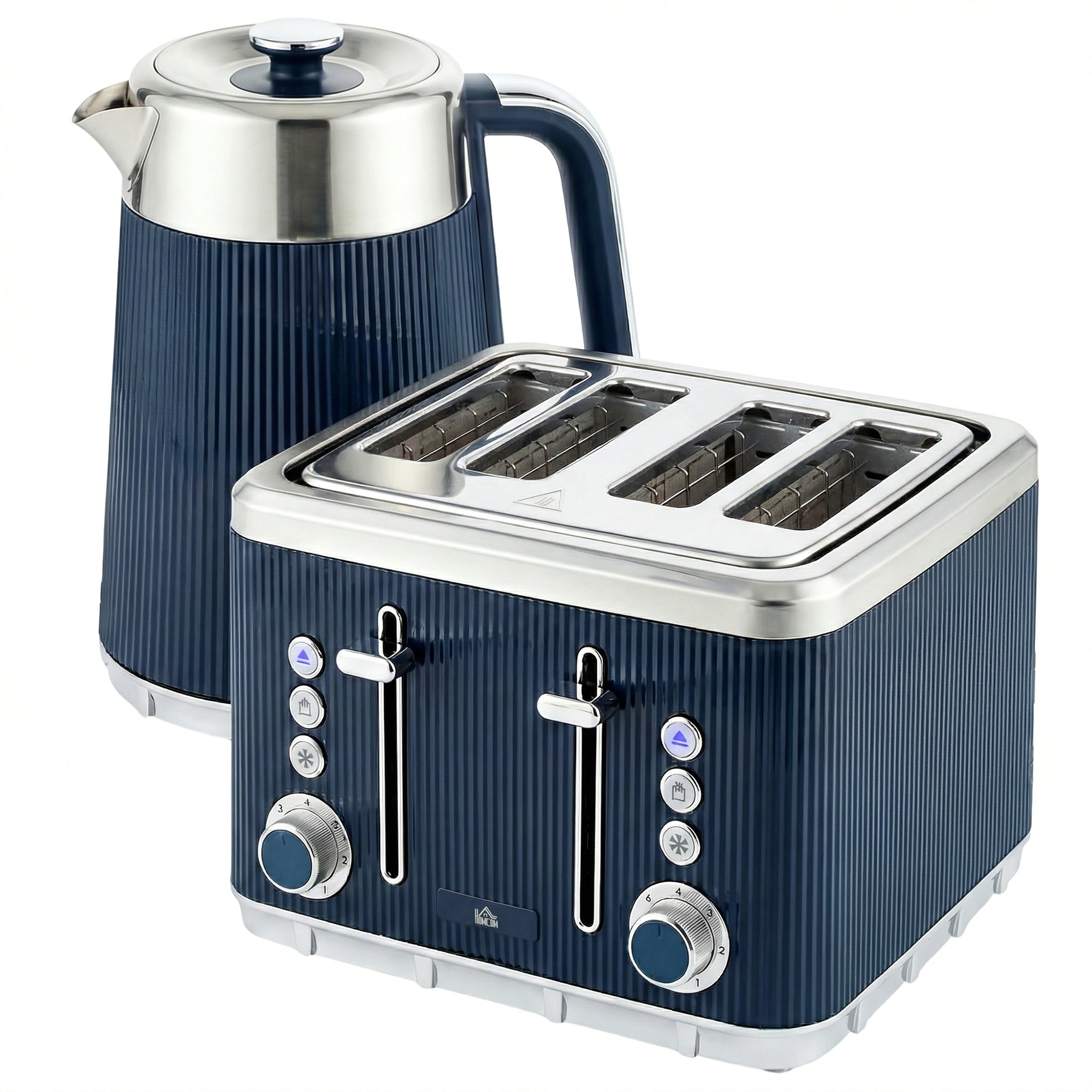 Electric Stainless Steel Kettle and Toaster Set - Navy