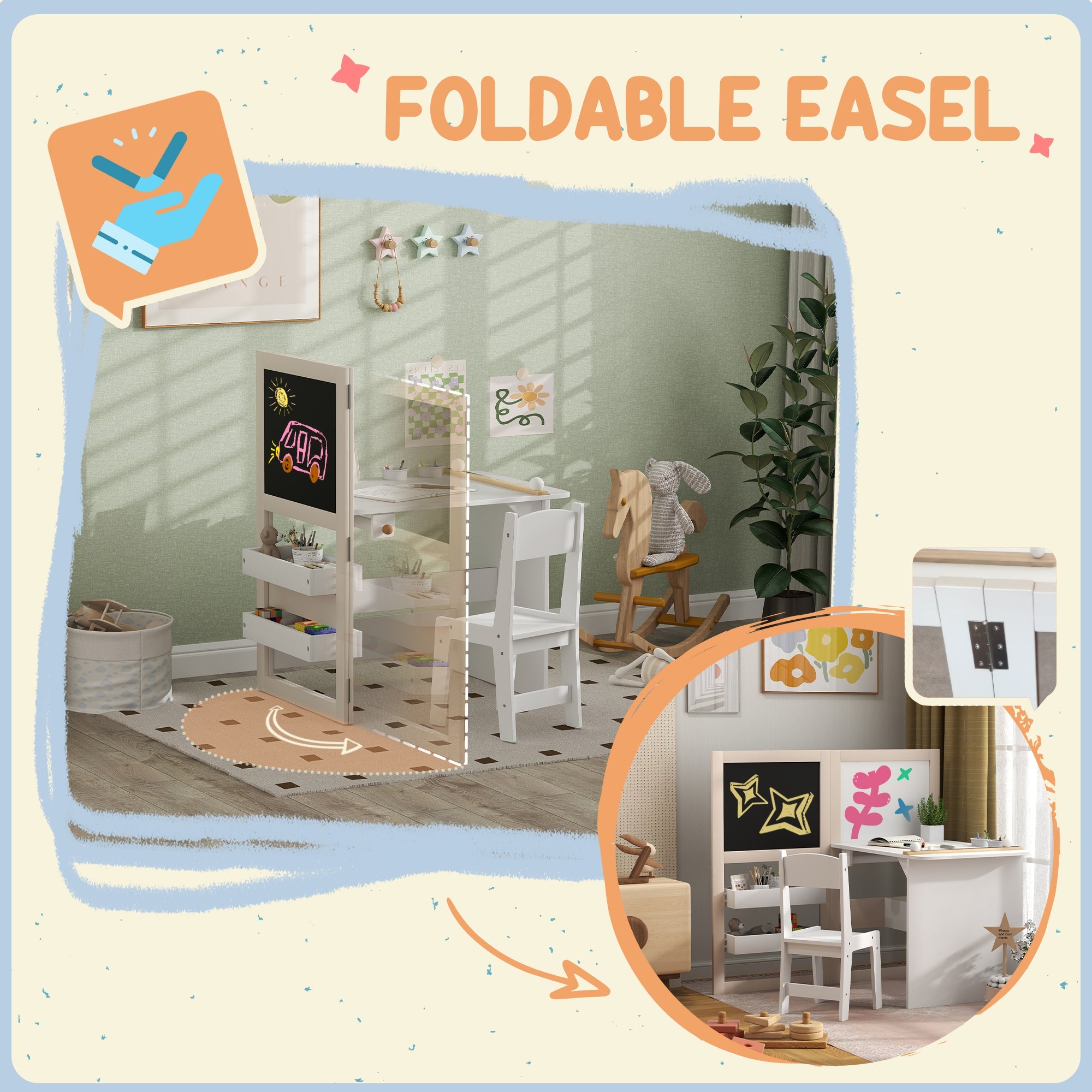 Kids Table and Chair Set with Storage, Whiteboard, Blackboard  for 3-8 Years