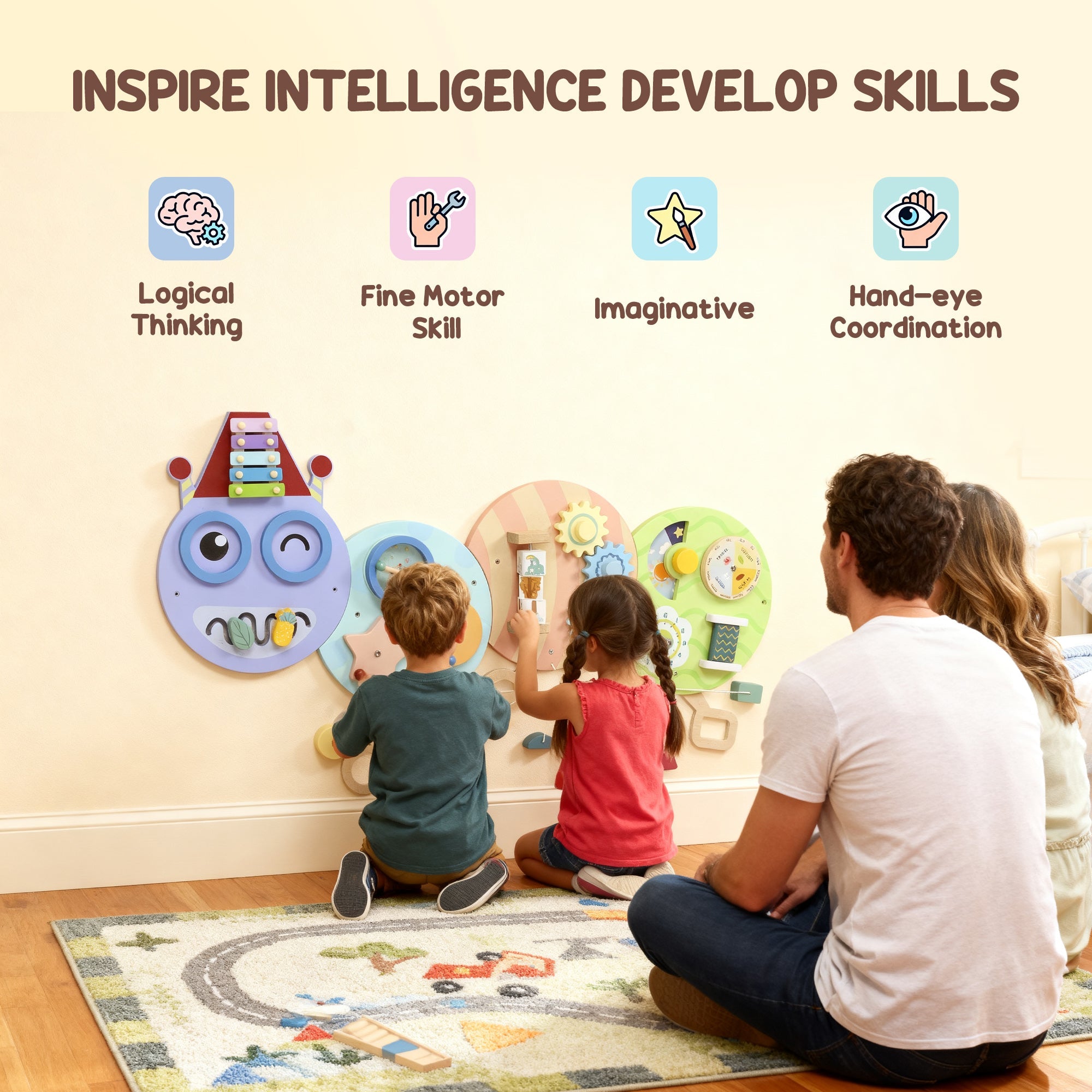 Caterpillar Busy Board with 7 Activities, 3+ Years