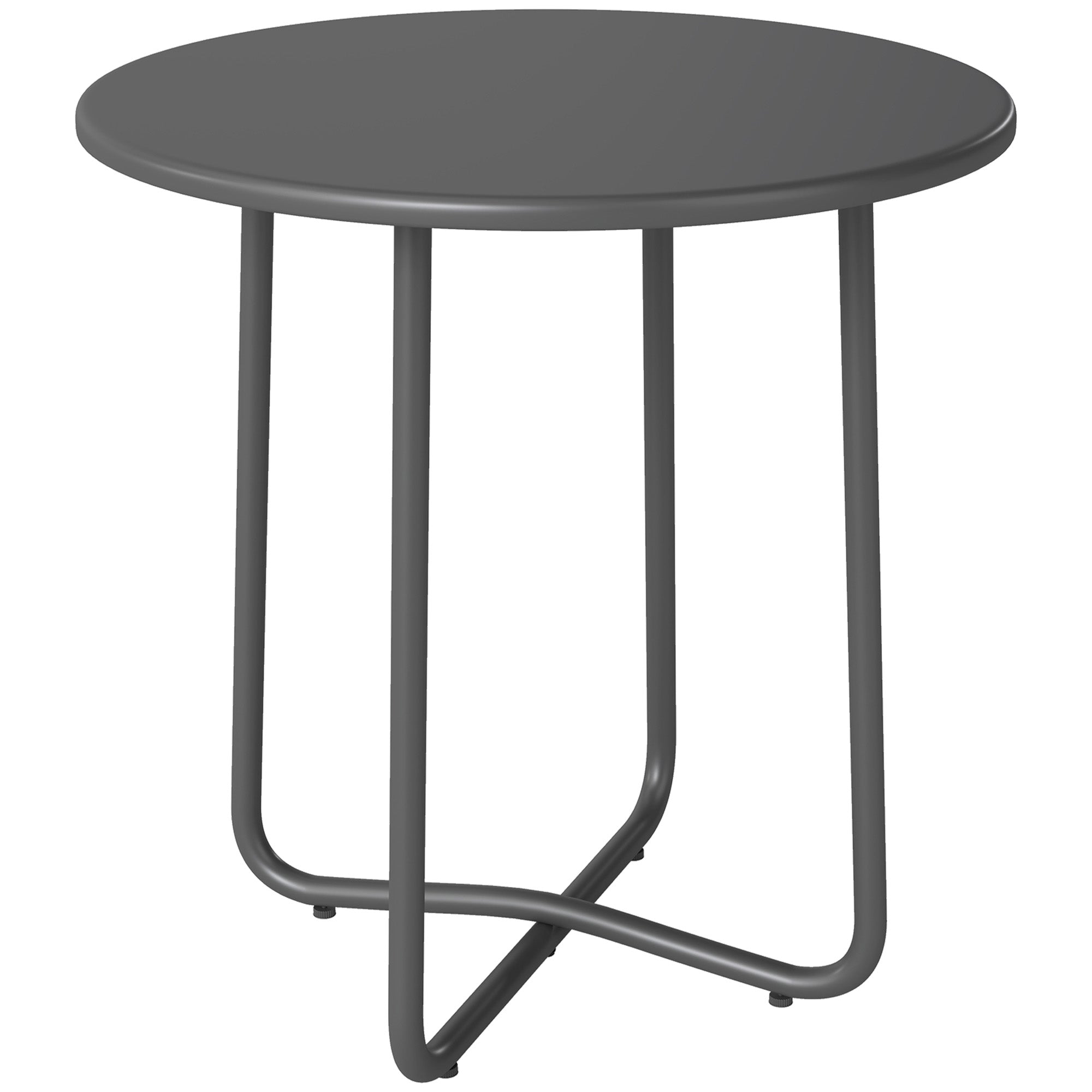 Small Metal, Round Garden Side Table with Rolled Edge, Dark Grey